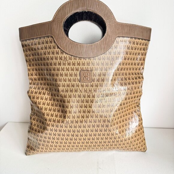 Vintage Harpel Florance Monogram Print Fold Over Clutch to Shopper Bag - Picture 3 of 10